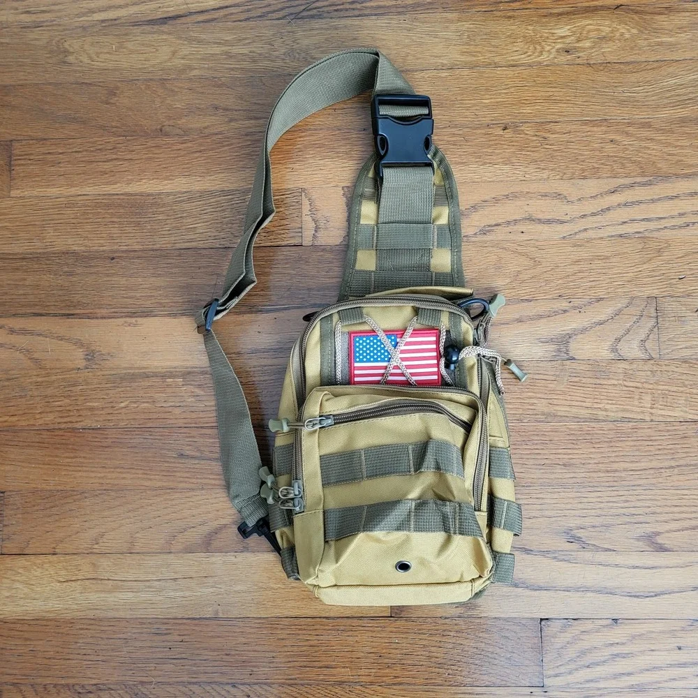 Small Tan Slingback Backpack Tactical Military‎ Style Hunting Camping Hiking